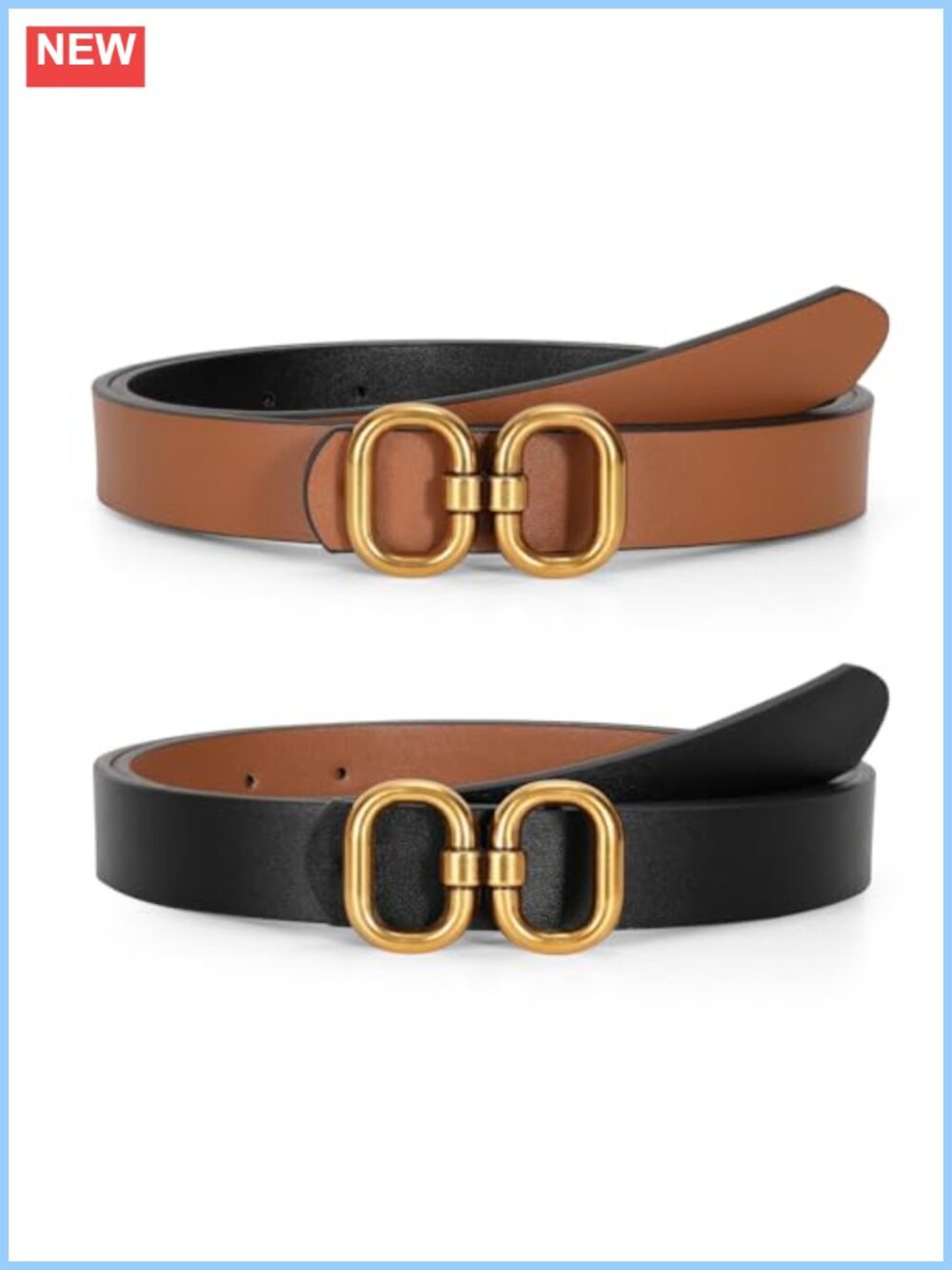 Reversible PU Leather Belt for Women Gold Buckle Adjustable Waist